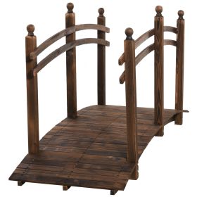 Fir Wood Walkway: 7.5ft Arched Garden Bridge with Side Railings for Streams