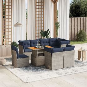 9 Piece Patio Sofa Set with Cushions Gray Poly Rattan