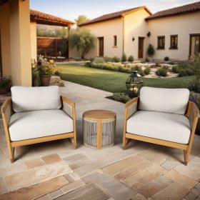 Direct Wicker 3-Piece Outdoor Acacia Wood Patio Furniture Set with Beige Cushions and Coffee Table-Teak Finish