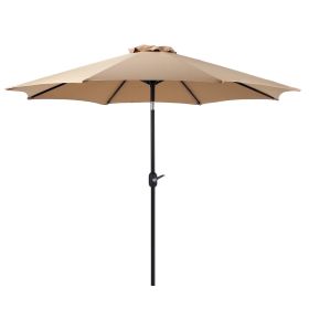 9FT Outdoor Patio Umbrella with Push Button Tilt and Crank Handle, Market Umbrella with 8 Sturdy Umbrella Ribs, UV Protection, Waterproof, Khaki