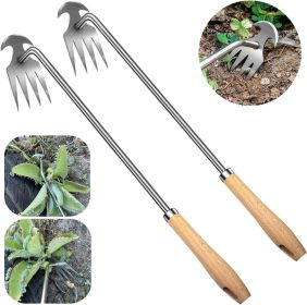 2pack 16inch Weed Puller Tool,Weeding Tool,4 Teeth Stainless Steel Hand Weeder for Effortless Weeding,Portable Uprooting Tool for Vegetable Garde