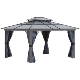 10' x 12' Hardtop Gazebo Canopy with Polycarbonate Roof, Aluminum Frame, Permanent Pavilion Outdoor Gazebo with Netting, for Patio, Garden, Backy