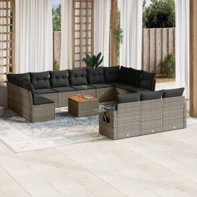 Garden Sofa Set Grey PE Rattan Large Adjustable Feet