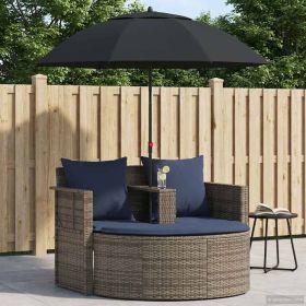 Garden Sofa with Cushion 8 pcs Grey and Navy Blue Poly Rattan