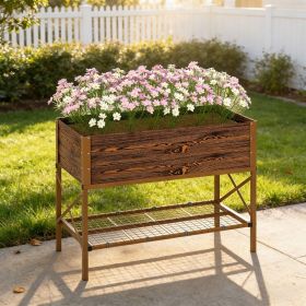 Galvanized Raised Garden Bed, Metal Planter Box with Legs, Storage Shelf and Bed Liner, Dark Brown