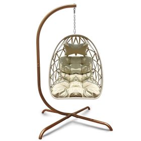 Swing Egg Chair with Stand Indoor Outdoor; UV Resistant Cushion Hanging Chair; Anti-Rust Foldable Aluminum Frame Hammock Chair; 350lbs Capacity H