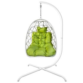 Swing Egg Chair with Stand Indoor Outdoor Wicker Rattan Patio Basket Hanging Chair with C Type bracket ; with cushion and pillow; WHITE)(Banned f
