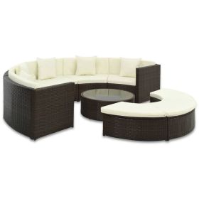 Patio Sofa Set Set of 7 Brown and cream white