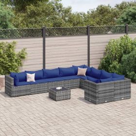 Patio Sofa Set Gray PE Rattan 10-piece Adjustable Feet