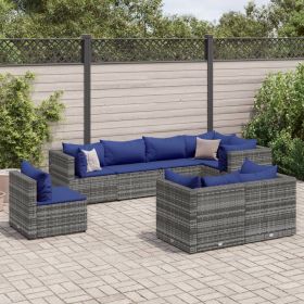 Patio Lounge Set Set of 8 Gray Poly rattan Large
