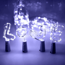 1pc 20 LED Wine Bottle Lights String Light; Mini LED 6.6ft Silver Wire Cork Lights Battery Operated Fairy Mini String Lights For Liquor Bottles C (Color: White)