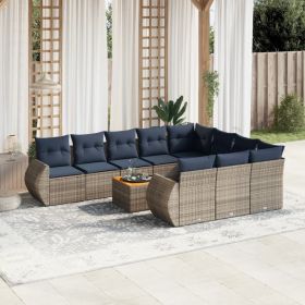 11 Piece Garden Sofa Set with Cushions Grey Poly Rattan (Color: Gray)